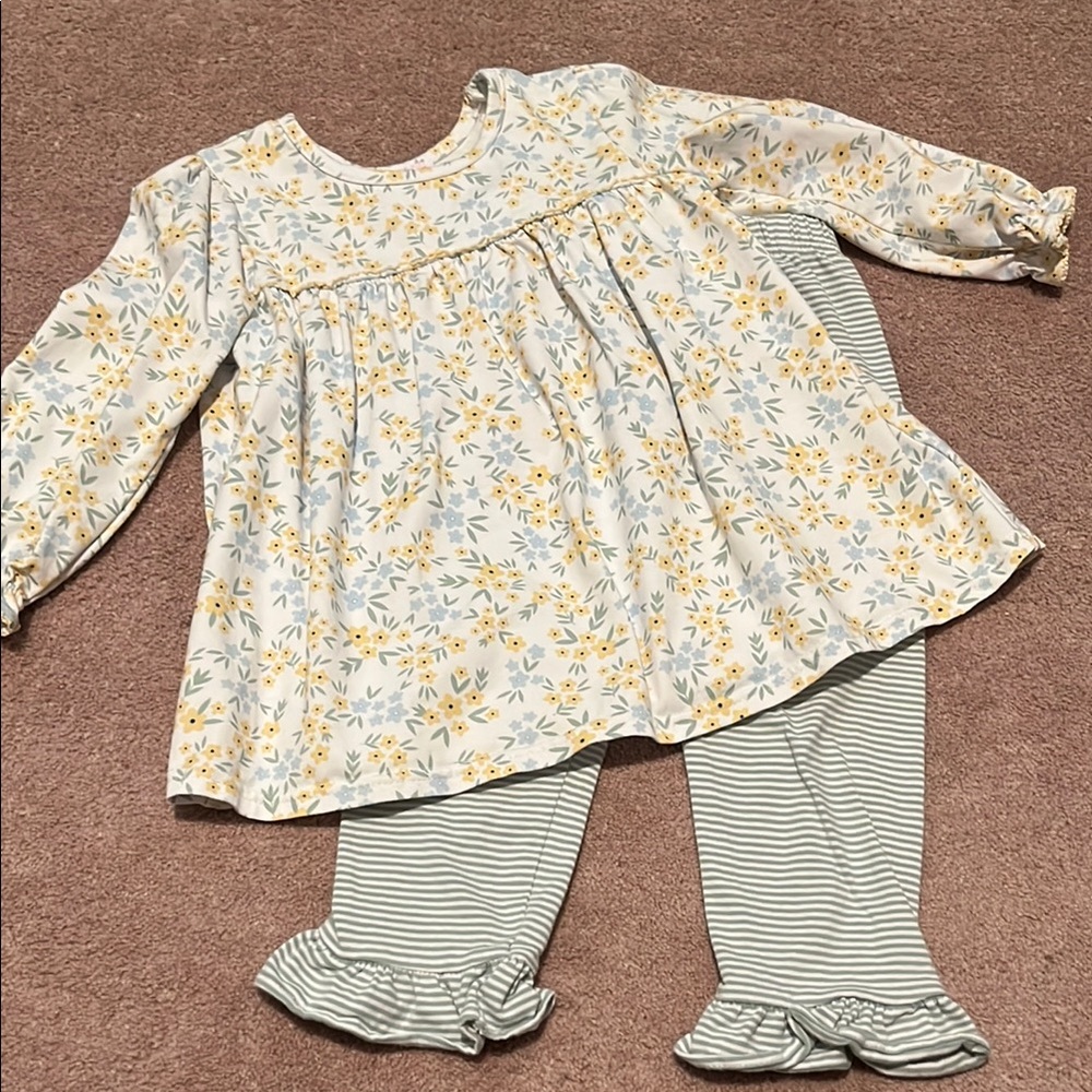 Floral Long Sleeve Shirt with Striped Leggings